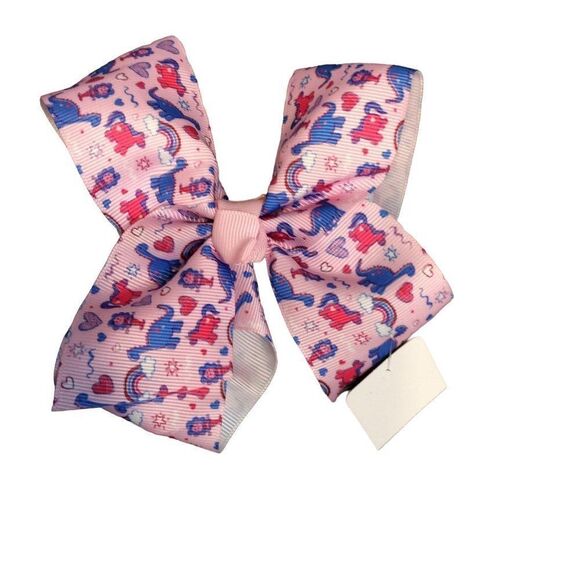 𝅺GIRL Pink With Purple Dinosaurs Hair Bow - Picture 1 of 2